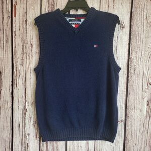Vintage Tommy Hilfiger Sweater Vest V-Neck Navy Blue Small 90s Cotton Golf Men